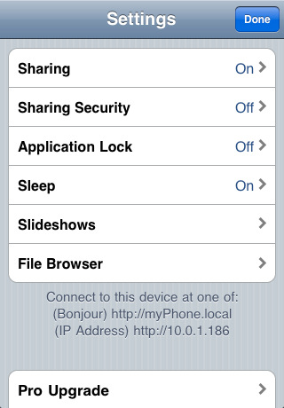 iPhone Air Sharing app screen shot