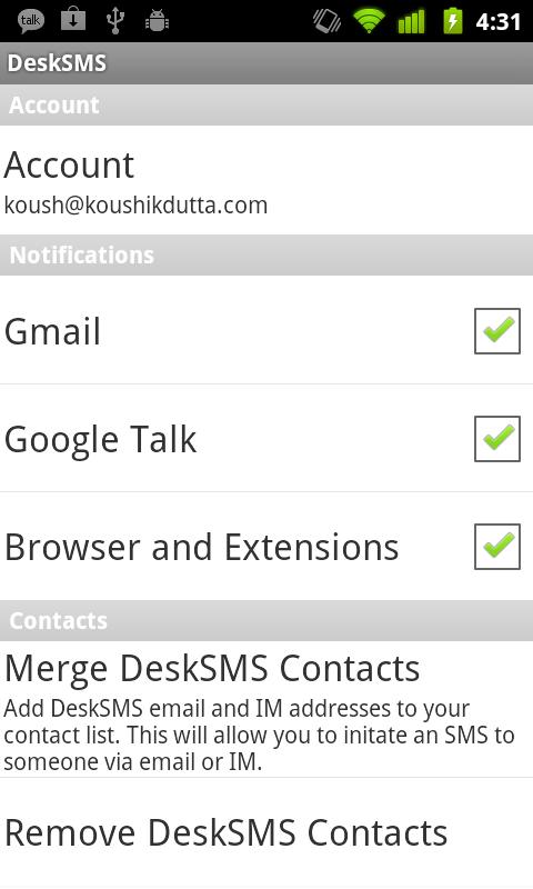 Desk SMS App for Android 
