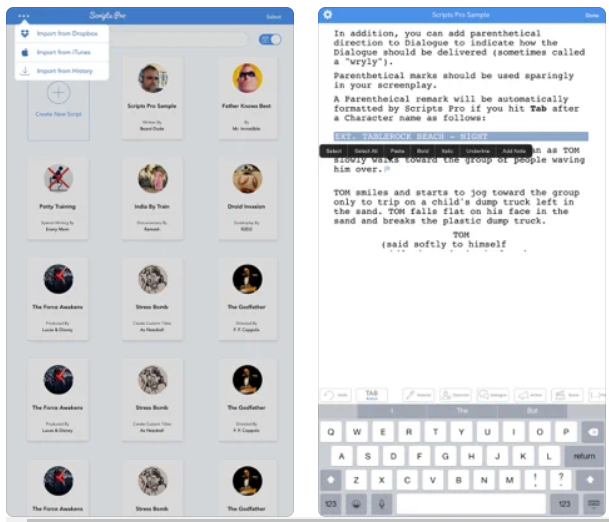 Scripts Pro Screenwriting on the Go iPhone App